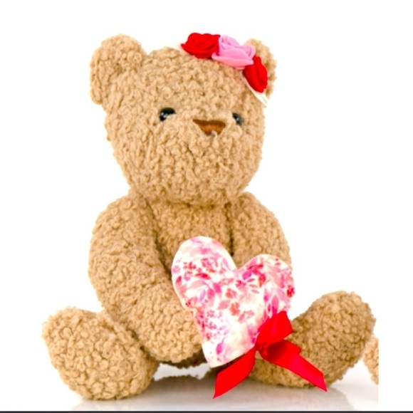 Teddy Bear Valentine’s Day Heart Bow Love Bear Brown Red Toy Fur Stuffed Animal - Picture 3 of 8